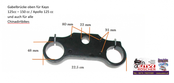 Gabelbrücke oben für Kayo 125cc-150cc/Apollo 125cc schwarz